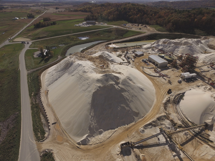 aerial view of a sand mine