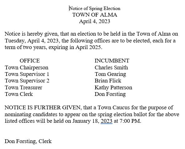 2023 spring election notice